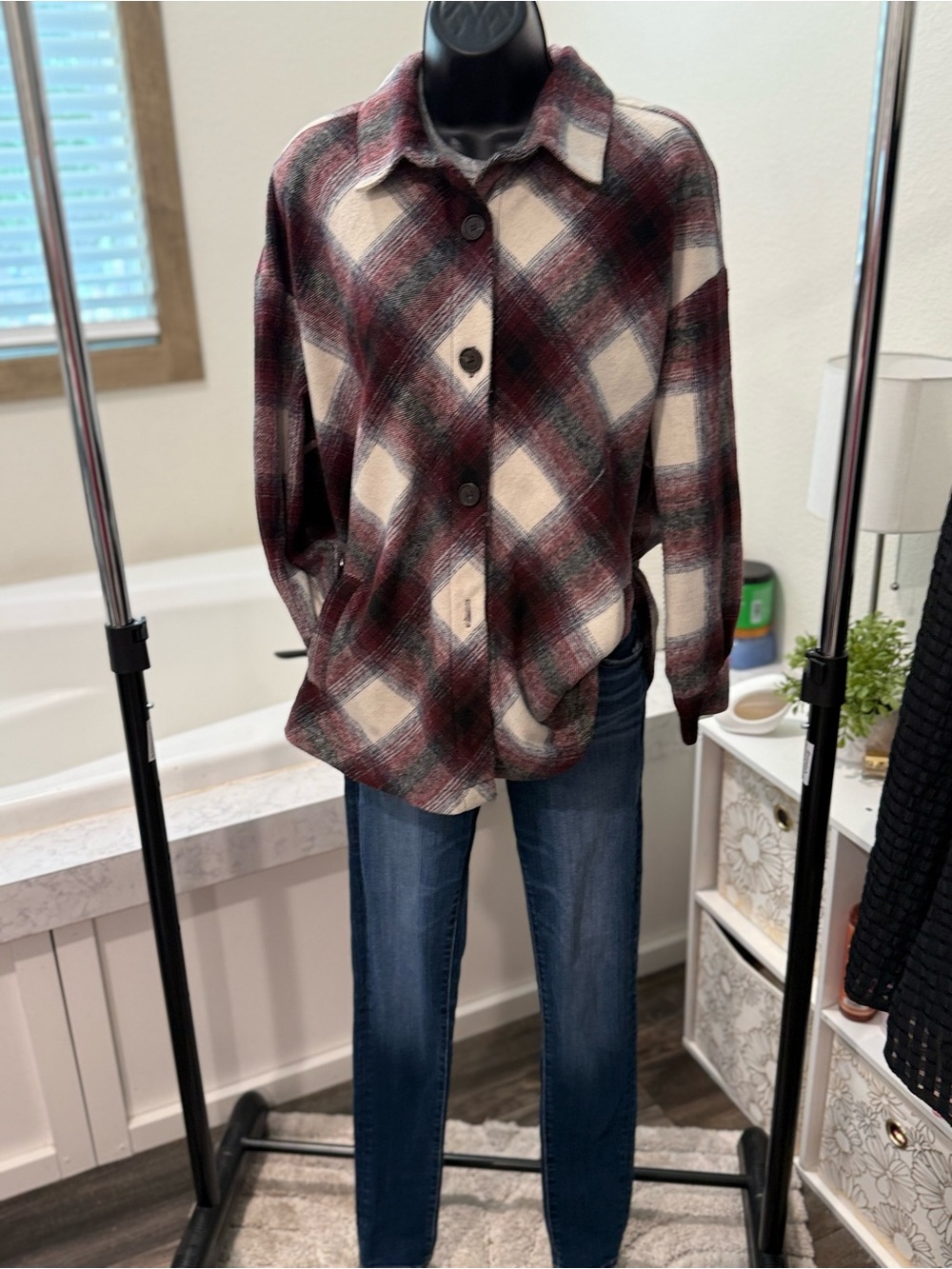 Zenana Plaid Shacket Jacket – Size Large - Picture 3 of 7